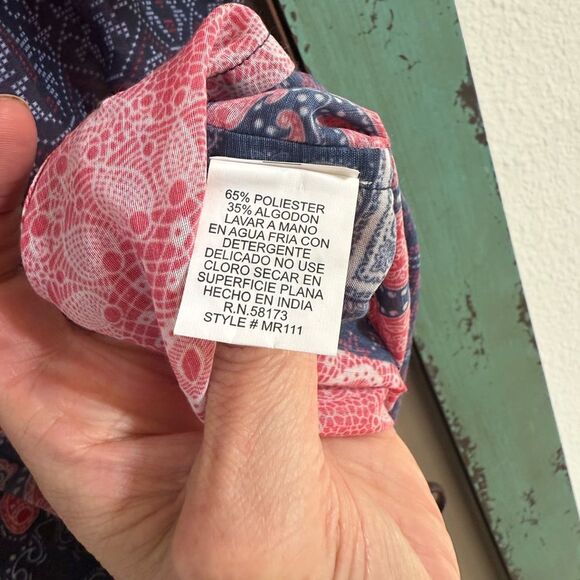 Raga Man Bandana Patchwork Button Down Shirt Red Navy White Medium - Picture 10 of 11